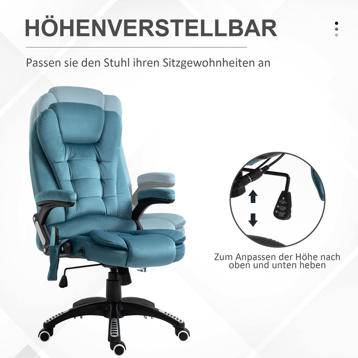 Vinsetto Office Chair with Massage and Heating Function, Adjustable Gaming Chair up to 120kg, 68x72x110-120cm, Blue