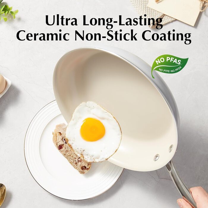 Redchef Non-Stick Frying Pan Set, Ceramic Frying Pan Set, 8, 10, 11 inches (20, 24, 28 cm), Non-Toxic Pans for Cooking, 8.0-10.9 inches (20.3–27.9 cm), Ceramic Fry Pan Set, PFAS-, PTFE- and PFOA-Free, with Stainless Steel Handle, (20+24+28 cm, Gray)
