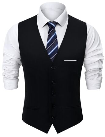 Жилет чоловічий Weste Herren однобортний Slim Fit V-подібний виріз однотонний чорний S-3XL