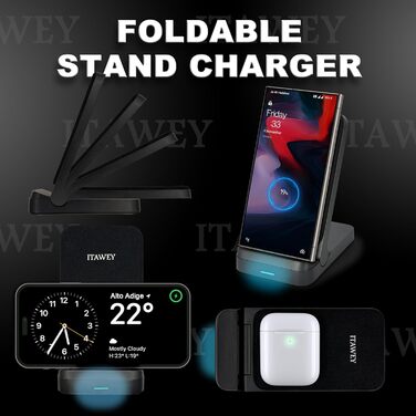 Бездротова зарядка 15W, складана, кабель 1.5м + USB-адаптер, сумісна з iPhone 15/14/13/12/11, Galaxy S25/S24/S23/S22/S21/S20/S10 та усіма Qi-пристроями, білий (чорний) колір