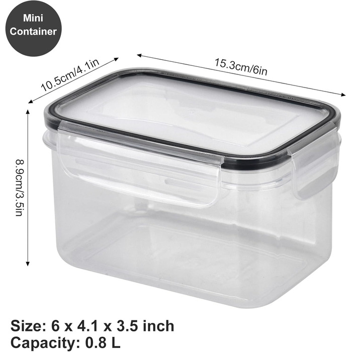 12 контейнерів для зберігання продуктів, герметичні, BPA-free, PP, з замком, 0.8л (Чорний) + 32 етикетки та маркер