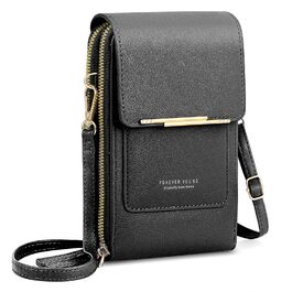 Сумка-клатч на плече жіноча Handytasche (чорна) з PU шкіри для телефону та гаманця. Кросбоді сумка через плече для дівчат