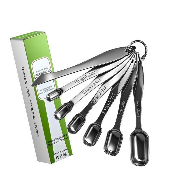 Набір мірних ложок з нержавіючої сталі 18/8 (7 шт) для спецій, протеїну, кави - довгорукі ложки для чаю, супу, дозування