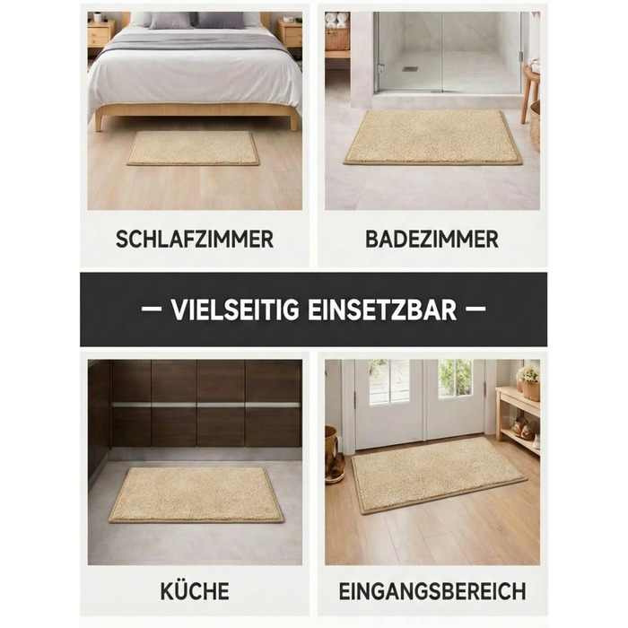 Килимок вхідний 50x80 см протибрудний для дому, антиковзаючий килим з мікрофібри з гумовою основою для передпокою, кухні та ванної, бежевий