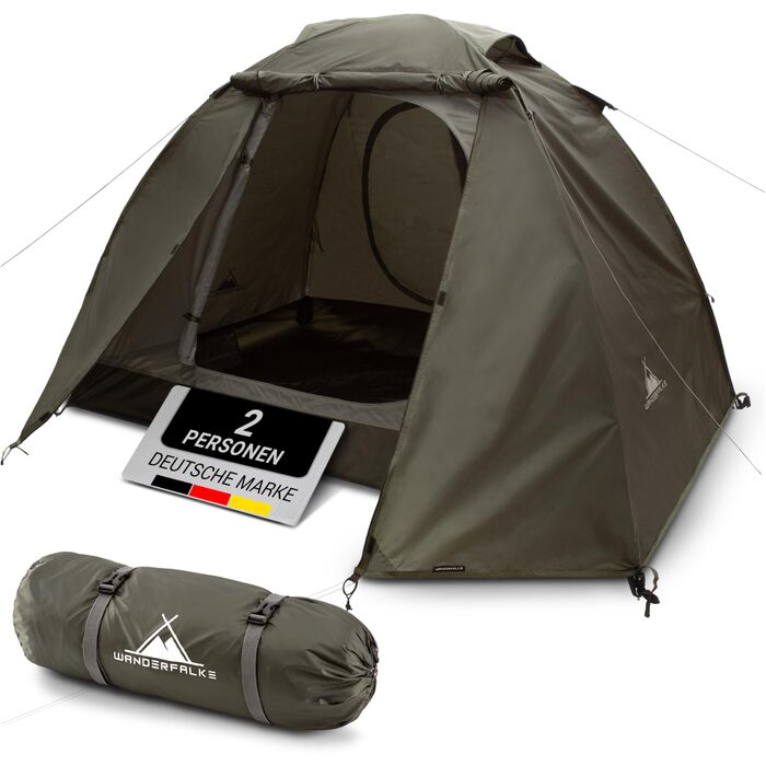 Намет Wanderfalke CAMP 2 для 2-4 осіб, водонепроникний 4000мм, двошаровий, легкий, сімейний намет для кемпінгу, риболовлі та подорожей