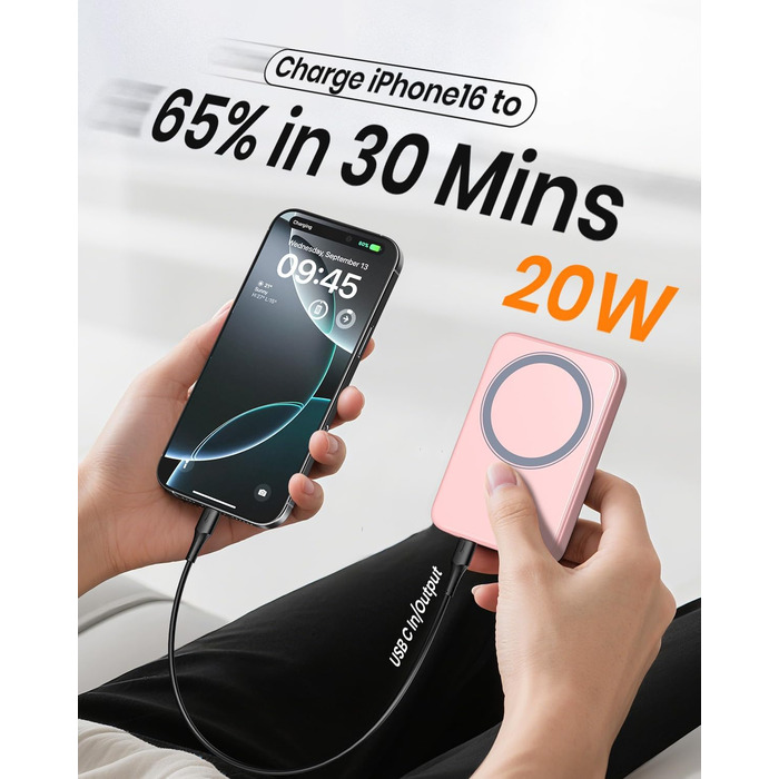 Power Bank A ADDTOP 10000mAh з PD 20W, USB-C, бездротова зарядка та LED дисплеєм (Рожевий)