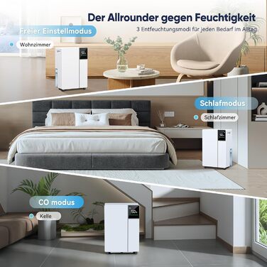 Електричний осушувач повітря Fwoueot 16L/24h для дому: осушувач з компресором для приміщень до 45 м², автоматичне відтанення, 3 режими, таймер 24 години, великий бак 2L, з колесами, для спальні