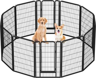 Вольєр для цуценят Yaheetech, 120 см, 16 частин, автоматичне замикання, чорний, для квартири та саду