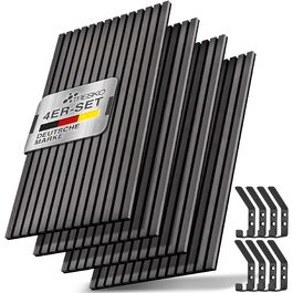 Акустичні панелі TRESKO з дерева 120×60x2,1 см, 4 шт. — 3D стінові ламелі для шумоізоляції, колір Дуб Антрацит, з набором для монтажу та 8 гачками