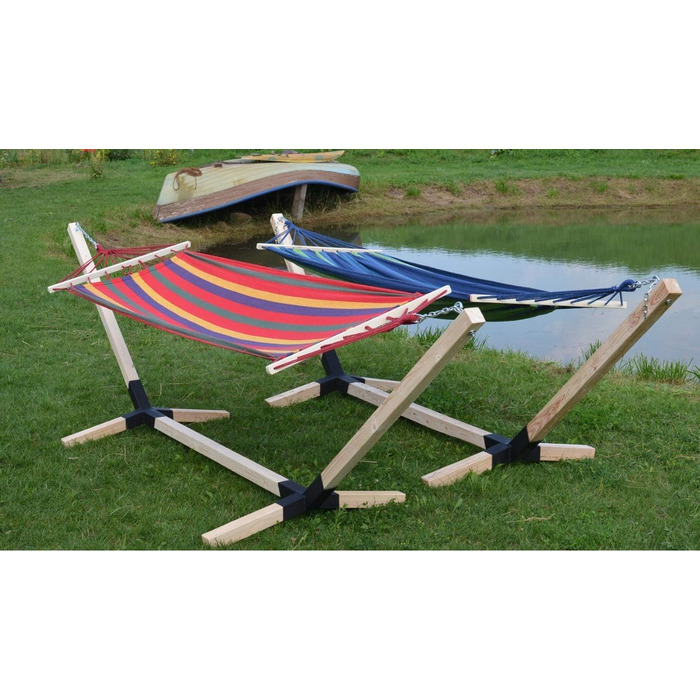 Megaastore Hammock Set with Beech Wood Frame 320 cm | Up to 150kg | Outdoor Hammock Stand Wood Frame Weatherproof, Hanging Hammock (Blue)