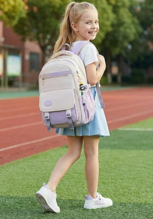 Шкільний рюкзак для дівчаток та хлопчиків-підлітків. Водонепроникний рюкзак з нейлону, легкий, з кількома кишенями. Ідеально підходить для школи, подорожей та спорту (зелений, світло-фіолетовий)