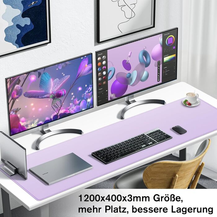Ігровий килимок для миші Abetcabe Gaming Mauspad XXL, підкладка на стіл 1200 x 400 мм, світло-фіолетовий