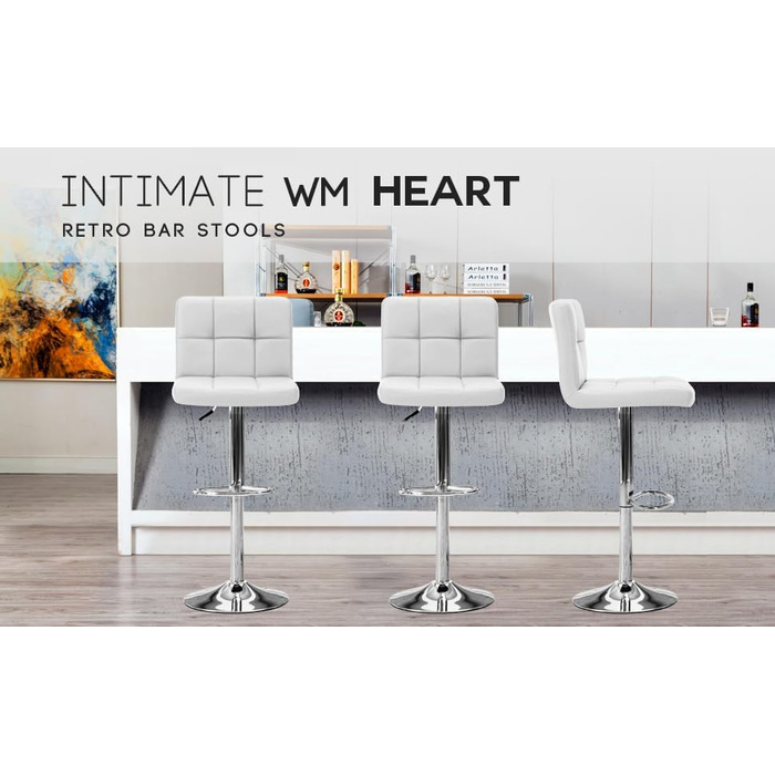 Барний стілець Intimate WM Heart, 2 шт., з м'яким оксамитовим сидінням, регульована висота, з підніжкою, сучасний дизайн (білий)