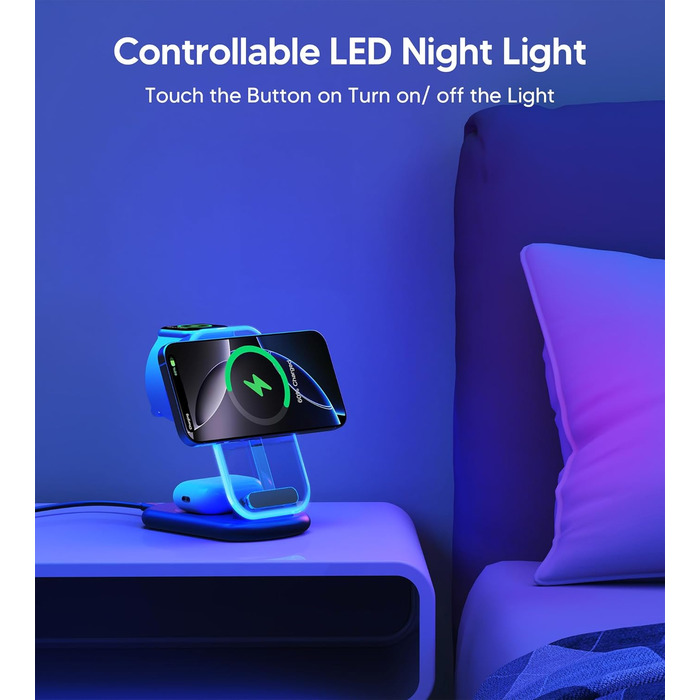 Бездротова зарядка MagSafe 3-в-1 для iPhone, Apple Watch та AirPods, сумісна з iPhone 16/15/14/13/12 Plus/Pro Max