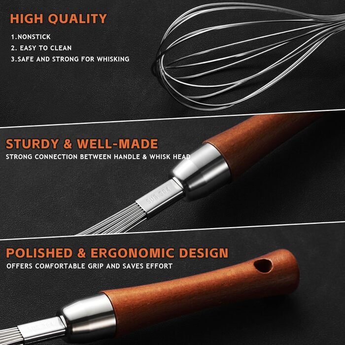 Віскільник з нержавіючої сталі з дерев'яною ручкою - кухонний віскільник для збивання яєць, тіста, соусів