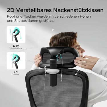 Hbada P2 Air Ergonomic Office Chair with Adjustable Lumbar Support, Height, Footrest, and 2D Headrest - Mesh Computer Chair, Swivel & Tilt Function, Black