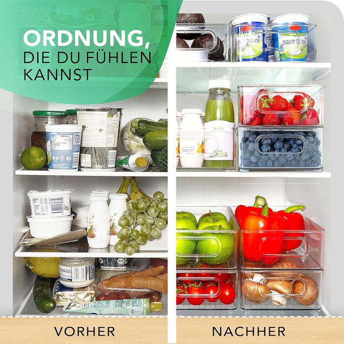 SCHWARZGLUT® Refrigerator Organizer 6-Piece Set for Maximum Order in the Refrigerator | Stackable | Organizer | Fridge Organizer | Storage | Boxes for Refrigerator | BPA Free