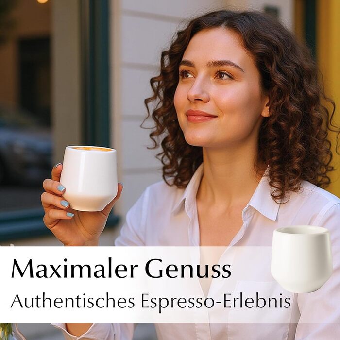 Набір чашок для еспресо Miamio (4 шт., 90 мл) - керамічні чашки без ручки, товстостінні, для мокко, білий колір, Luxe Collection