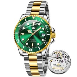 Чоловічий механічний годинник OLEVS з автопідзаводом, водонепроникний, скелетон (двоколірний зелений)