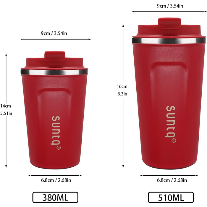 Термокружка з нержавіючої сталі SUNTQ - 510 мл, з подвійною стінкою, ізольована, з кришкою, багаторазова (Чорний)