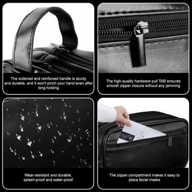 Чоловіча косметичка-рюкзак, чорна, з водовідштовхувального PU-шкіри, двошарова, з мокрим/сухим відділенням