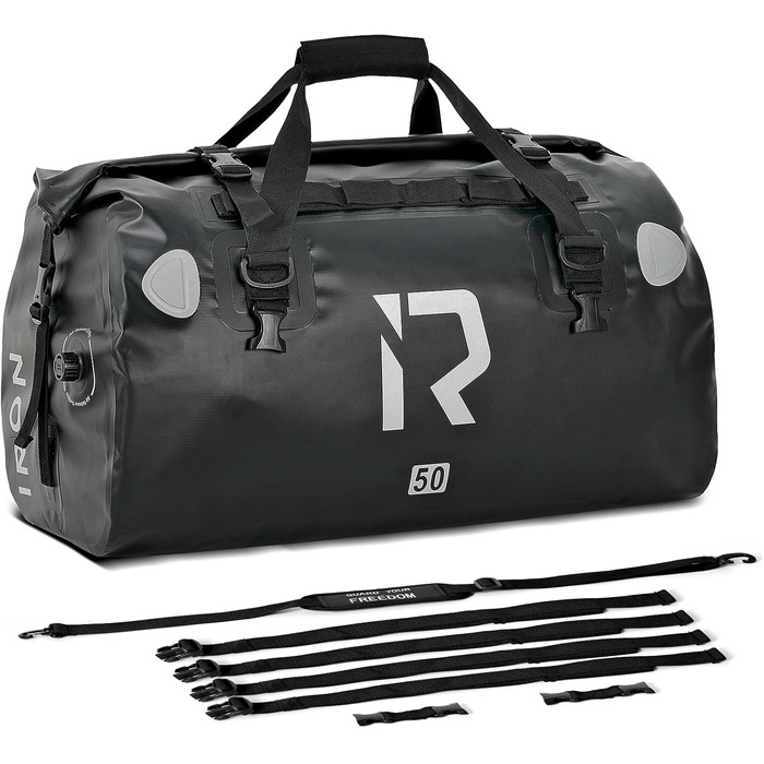 IRON JIA's Motorcycle Bag Luggage Roll Waterproof Motorcycle Rear Bag Saddle Bag Travel Bag with Roll-Sealed Shoulder Straps Suitable for Motorcycle Cycling Camping Watersports - (Black, 50L)