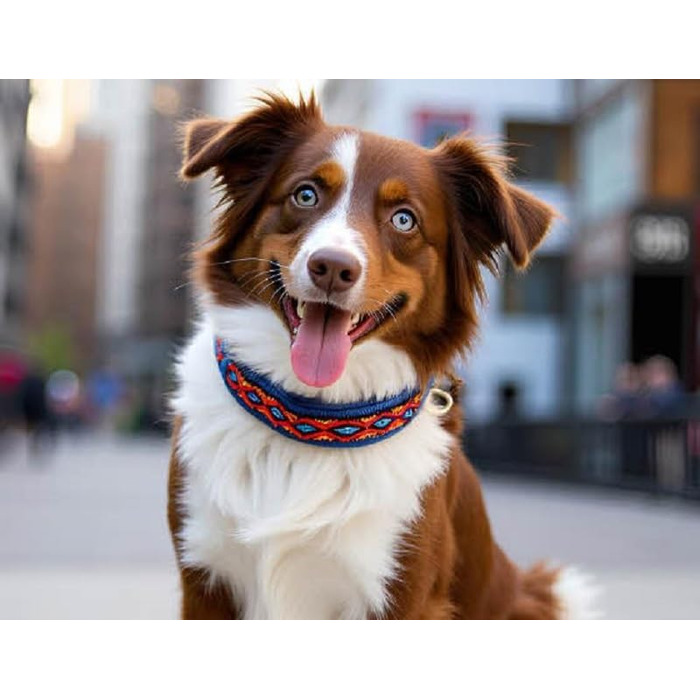 Нашийник для собак Extra-Wide & Soft з неопреновим наповнювачем, кольоровий на синьому, розмір XS (32-37 см)