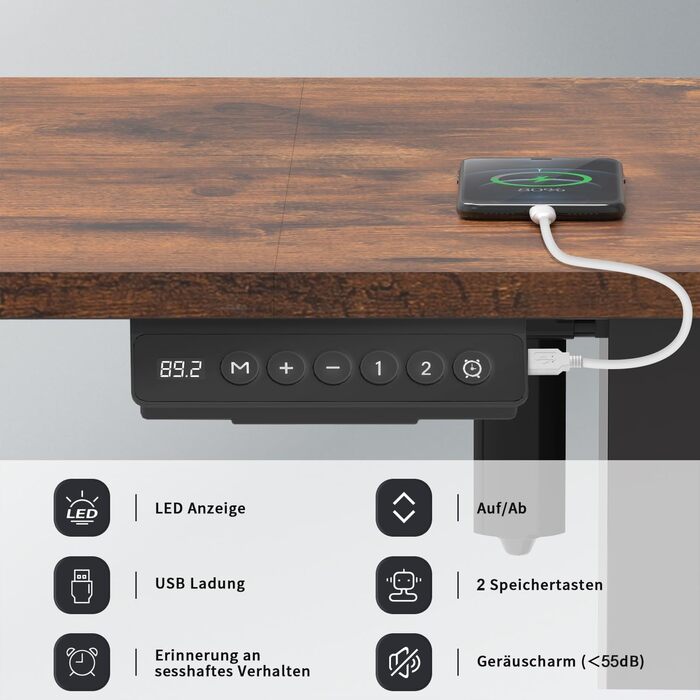 Регульований стіл Homall 140x60 см з USB-роз'ємом, комп'ютерний стіл для дому та офісу, ергономічний, білий