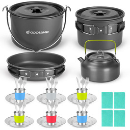 Odoland Camping Cookware Set - 6 Person Outdoor Cooking Set for Backpacking, Camping, and Picnics