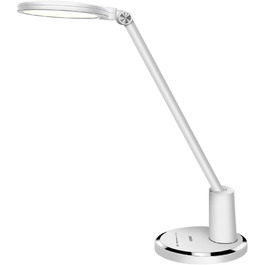 JUKSTG LED Desk Lamp - 12W Adjustable Office Table Lamp with Touch Control, Dimming, 10 Brightness Levels & 5 Color Modes - Eye Protection for Reading, Work, Kids (White)