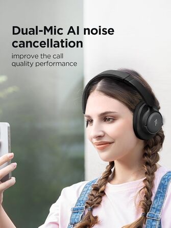 1MORE HQ31 Бездротові навушники Bluetooth Over-Ear з активним шумозаглушенням, 90 годин роботи, Hi-Res Audio, об'ємним звуком, чітким дзвінком, швидкою зарядкою, EQ в додатку, чорний