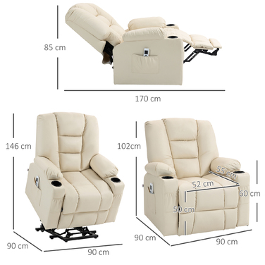 HOMCOM Electric Recliner with Lift Assist, USB Massage Chair with Remote Control, Wheels & Cup Holder in Cream