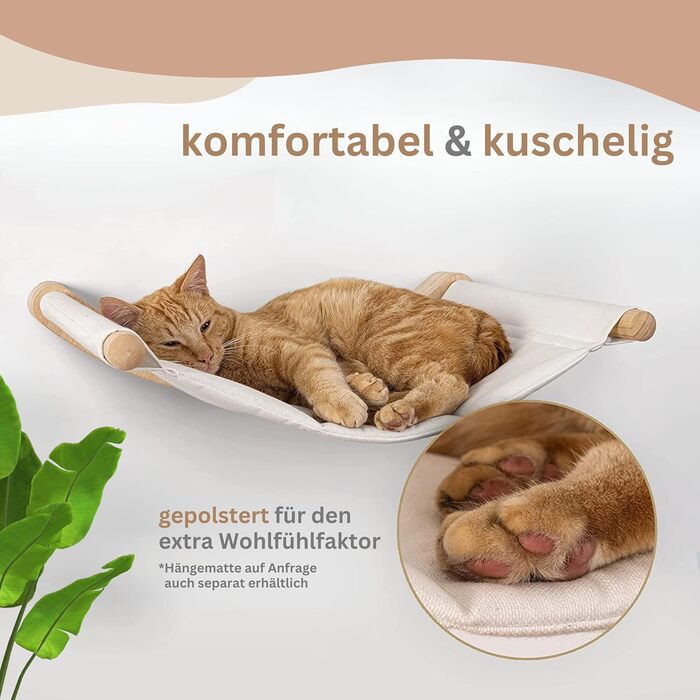 AZANO® Cat Wall | Cat Hammock XL [Extra Stable and Large] with Cat Ladder for the Wall | Cat Ladder with Sleeping Place | Climbing Cat Bed made of Natural Wood | 3-Piece (with Scratching Posts)
