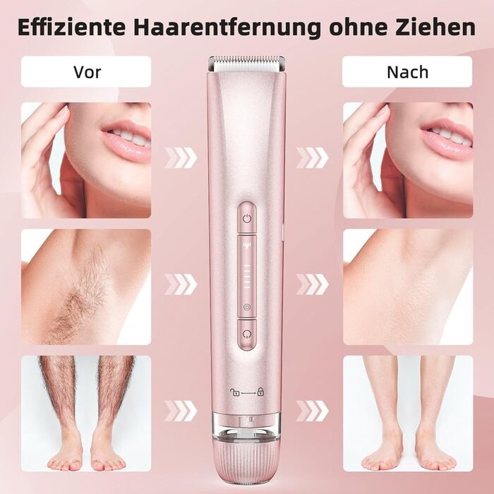 Електричний пристрій для видалення волосся Lady Shaver 2-в-1: електробритва та тример для бікіні. Безболісне видалення волосся для обличчя, тіла, ніг, рук та зони бікіні. IPX7 водонепроникний, рожевий колір.