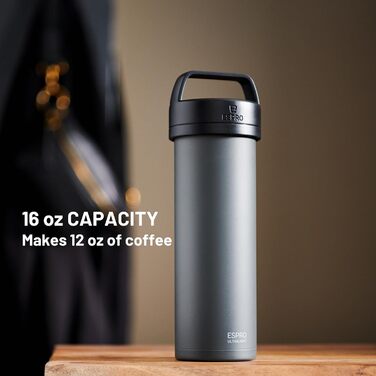 Французький прес ESPRO P0 Ultralight 470 мл, термокружка з нержавіючої сталі, вакуумізольована, для кави, подорожей, кемпінгу, Gun Metal Grey