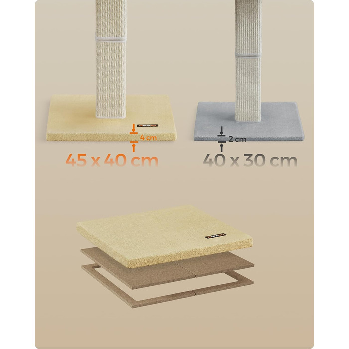 Feandrea Cat Tree, Cat Tower with 40 x 30 cm Plush Platform, Scratching Post, Cat Scratching Tree, 71 cm High, Sisal-Wrapped Scratching Post, 45 x 40 cm Base, with Plush Ball, PCA022W01 (Beige)