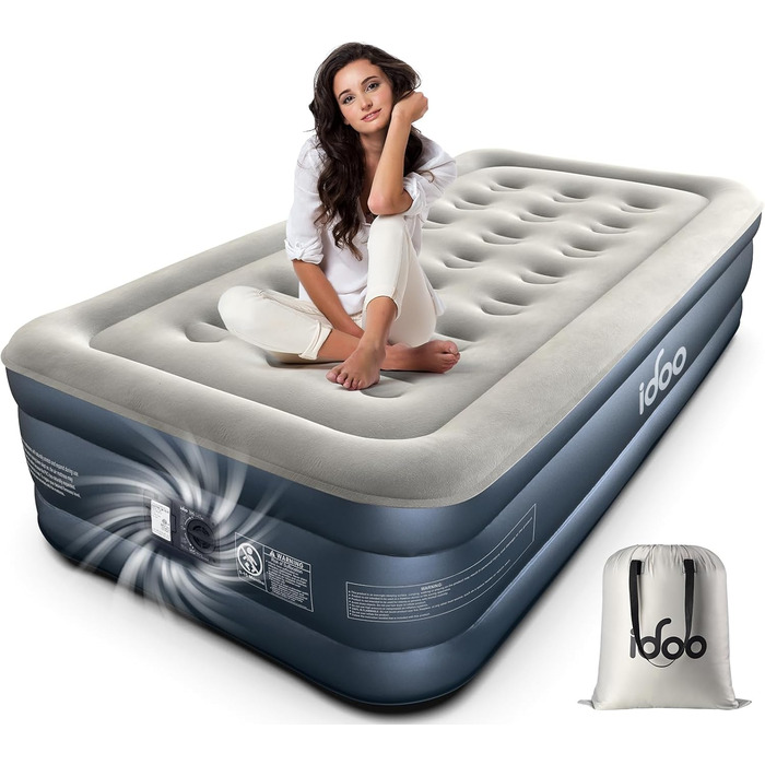Надувний матрац iDOO для 2 осіб з електричним насосом, 152x203x46 см, для кемпінгу, 295 кг MAX