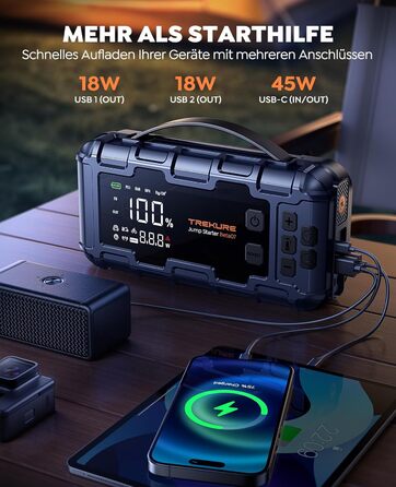 Powerbank TREKURE зі стартером для авто 160PSI, 6500A, PD 45W, LED 600 Lumen, подвійний старт (бензин/дизель до 12.0L)