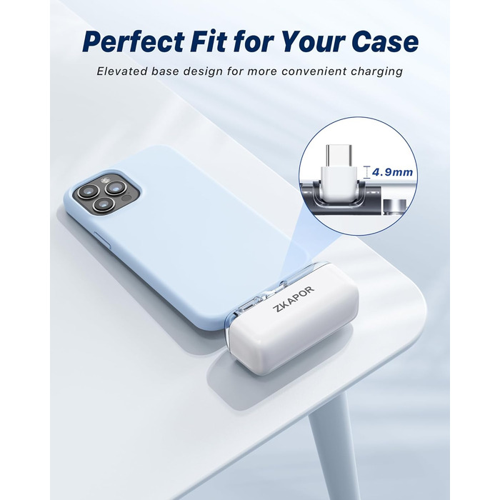 Портативний Power Bank ZKAPOR 5000mAh з USB-C, 20W PD, білий. Швидка зарядка для iPhone, Galaxy та USB-C телефонів