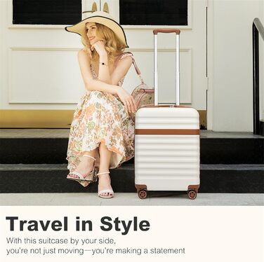 Чемодан-тележка KONO, XL, ABS+PC, з TSA замком (кремовий/коричневий)