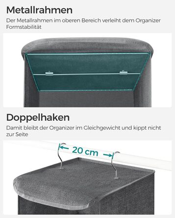 Органайзер для шафи SONGMICS, розкладний, сірий, з металевими гачками та бамбуковими вставками