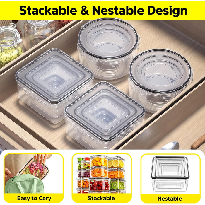 Набір контейнерів для зберігання їжі 28 л з кришками, XXL набір для продуктів, контейнери для Meal Prep, BPA-Free, для кухні