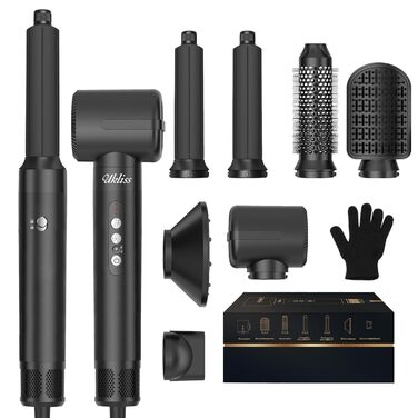 UKLISS Air Styler 7 в 1: Фен-щітка з 7 насадками для сушіння, укладання та об'єму волосся. Іонізація, чорно-срібний