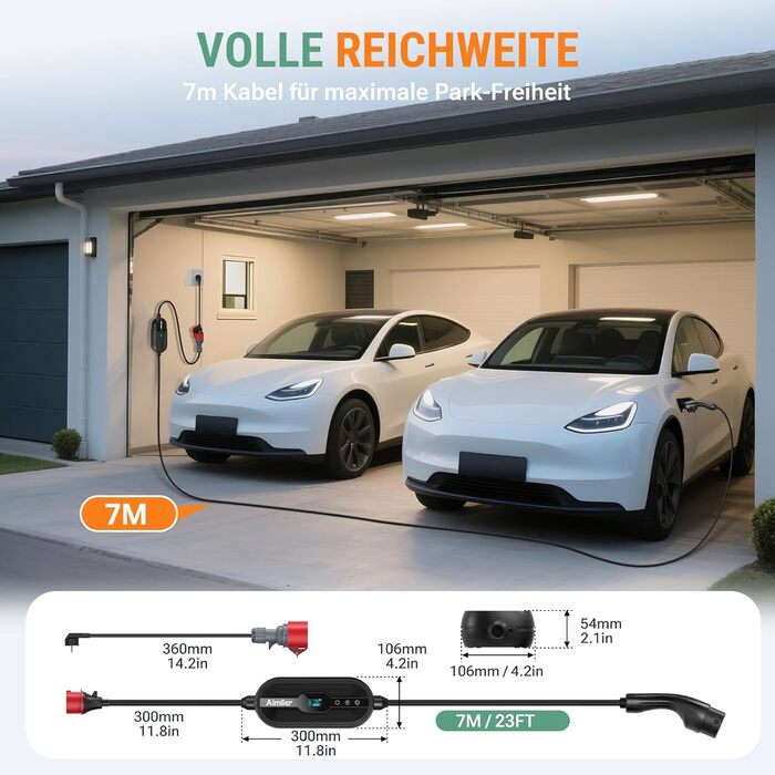 Зарядний пристрій Wallbox 11 кВт з додатком, 400V (8-16A), 3 фази, мобільна станція, кабель CEE Typ 2, IP66, OLED, для електромобілів Model Y/3, ID.3/4/5, MG4, Zoe та інших PHEV/EV, 11 кВт, 16A, CE