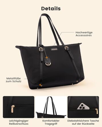 Сумка для ноутбука LOVEVOOK жіноча велика шопер для роботи, університету, школи, чорна, 15.6 дюймів