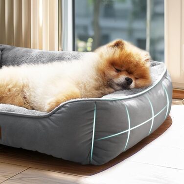 Кішечка ліжко BEDSURE велике, миється - 63.5x53см, неслизьке, для собак та кішок, квадратна корзина з м'яким бордюром, сіре, 63.5 x 53 см (Д x Ш)