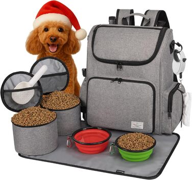 Чемодан для собак Modoker, сумка-переноска для тварин, схвалена авіакомпаніями, з органайзером, плечовим ременем, 2 контейнерами для корму та 2 складаними мисками (сірий)
