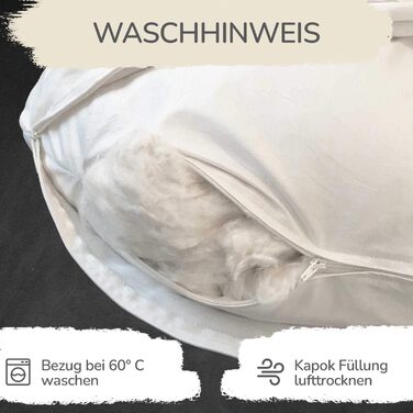 Minky Mooh Stillkissen XXL Organic Cotton with Kapok Filling | Large pillow for breastfeeding and bottle feeding | Pregnancy pillow side sleeper pillow | hypoallergenic and quiet | 190x30 cm, creme
