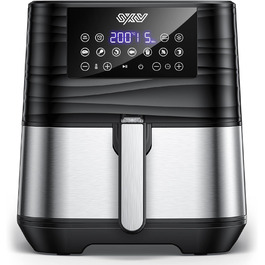 Аерофритюрниця Innsky 5,5 л XXL, 1700 Вт, цифровий LED-екран, 7 програм, функції розігріву, підтримки тепла, розморожування, без олії, з німецькою кулінарною книгою, срібляста