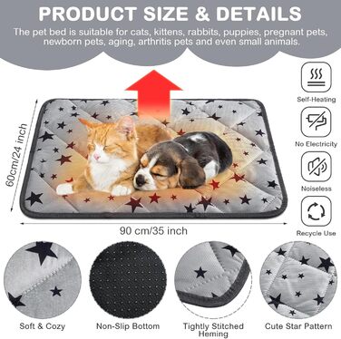 Самогріюча ковдра для котів та собак Namalu зі зірковим малюнком. М'яка, тепла, миється. Розмір 60 x 90 см